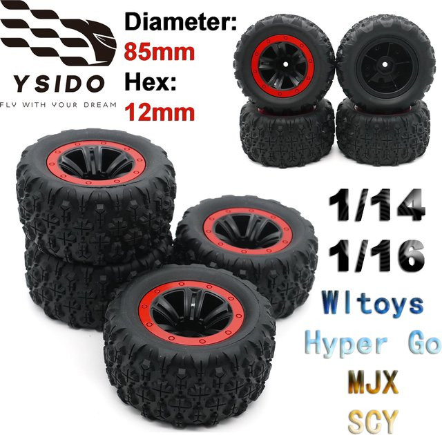 YSIDO Reifen Räder, 4-teiliges Set, 85mm, 12mm HEX, Schwarz, Gummi - Bild 1