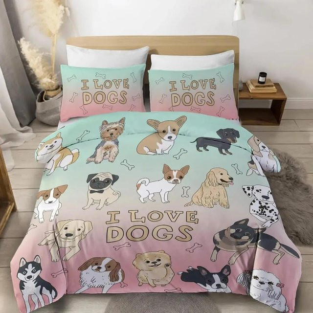 Lodestar Bettwäsche-Set mit Hunde-Print in Aquarell-Optik, Mops und Pfoten-Motiv, Mehrfarbig, Material: Mikrofaser/Polyester, Breite: 133 cm - Bild 1
