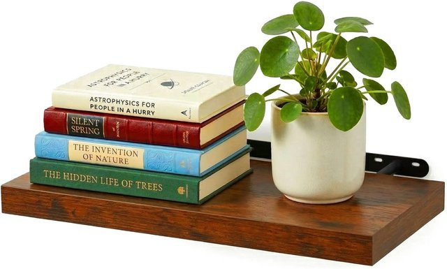 Relaxdays Wandregal im Industrial Design aus MDF und Eisen, Farbe Braun, B/T/H: 50 x 23 x 4 cm - Bild 1