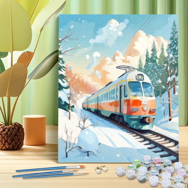 RUOPOTY Malen nach Zahlen Set mit abstrakter Winter-Illustration auf Leinwand, Mehrfarbig - Bild 1