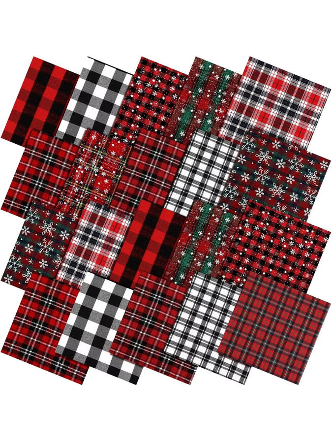 Weihnachts-Karo-Stoff mit Schneeflocken-Patchwork in Rot und Grün für DIY-Handwerk und Geschenkverpackungen - Bild 5