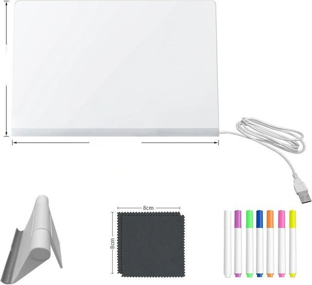 Leuchtendes Doodle-Board aus transparentem Acryl als wiederbeschreibbare Nachrichtenlampe mit RGB-Beleuchtung und 7-Farben-Marker in Weiß - Bild 1