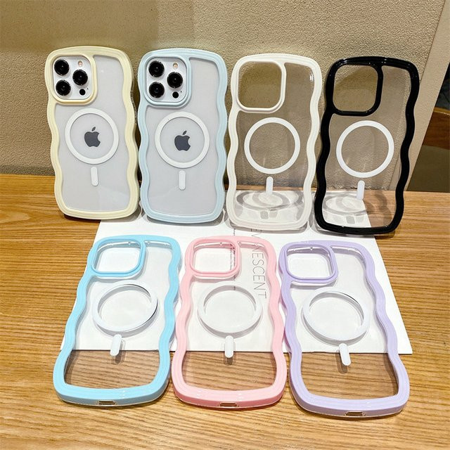 MUQGEW Magnetische Handyhülle mit gewelltem Rahmen für iPhone 16, 15, 14, 13, 12, 11 Pro Max, Transparent, Stoßfester Schutz - Bild 1