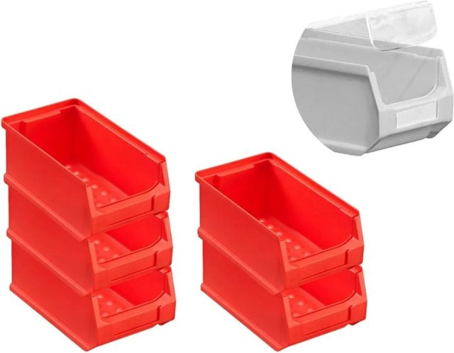 PROREGAL SparSet 5 x Rote Sichtlagerbox 2.0 mit Abdeckung, Sichtlagerbehälter aus Kunststoff, H x B x T: 7,5 x 10 x 17,5 cm, 0,8 Liter - Bild 1