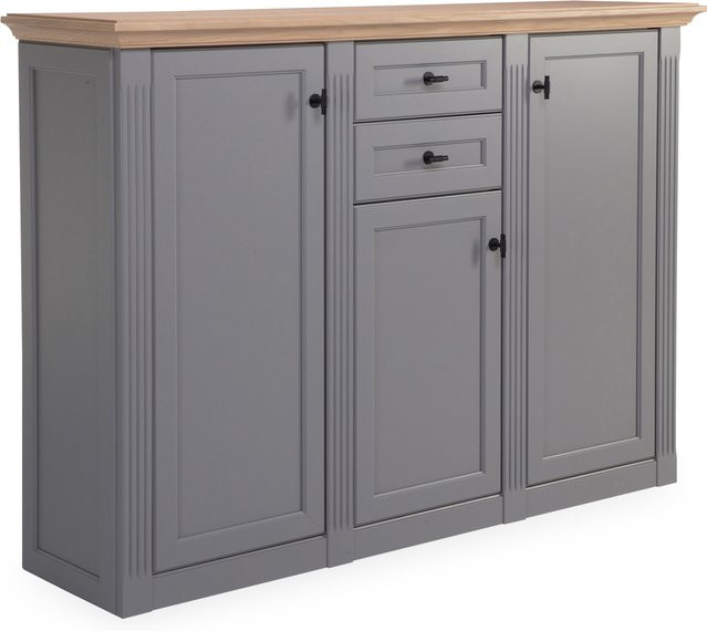 Highboard WEHRSDORFER MAISONETTE in Asteiche und Grau, modern und matt lackiert, B/T/H: 119 x 45 x 170 cm - Bild 1