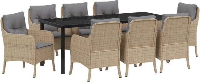 vidaXL 9-teilige Garten-Essgruppe aus Poly Rattan mit Kissen in Beige und Grau - Bild 1