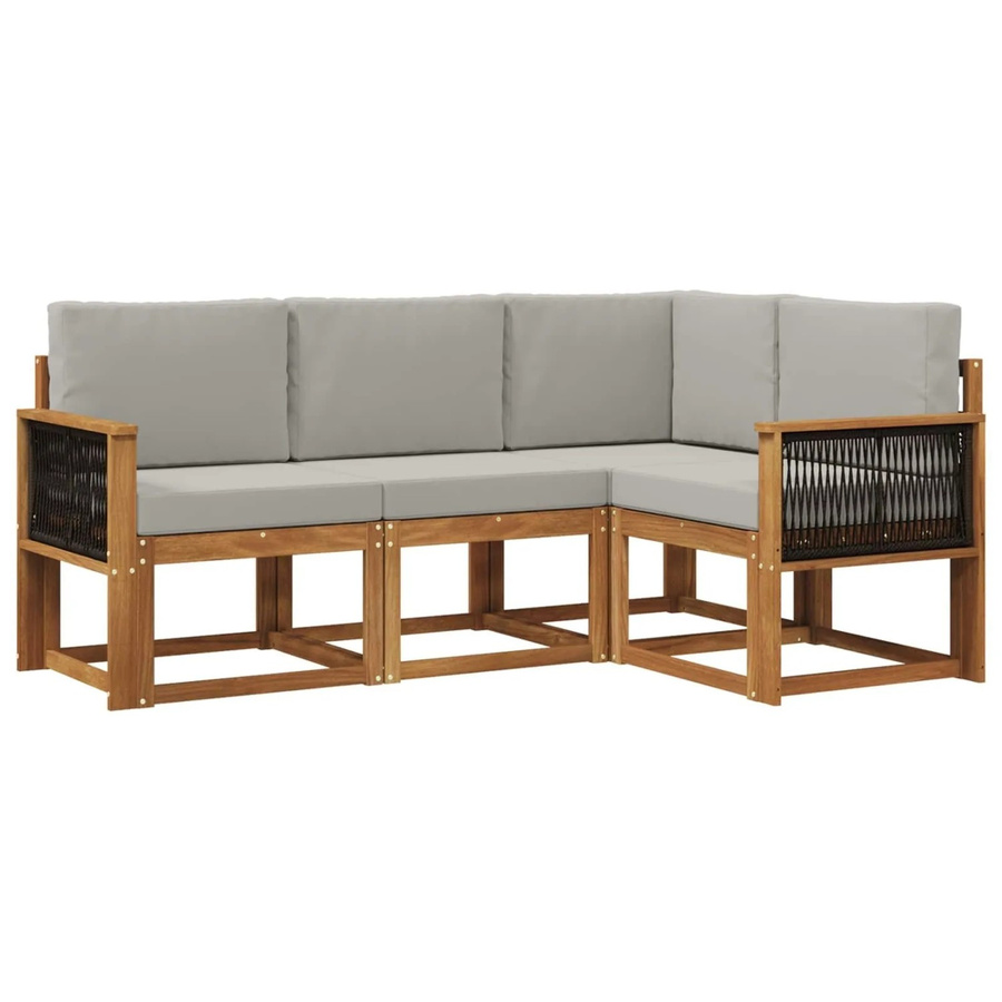 vidaXL Outdoor-Sofagarnitur in L-Form aus Massivholz-Akazie und grauem Polyester mit Sitz- und Rückenkissen - Bild 2
