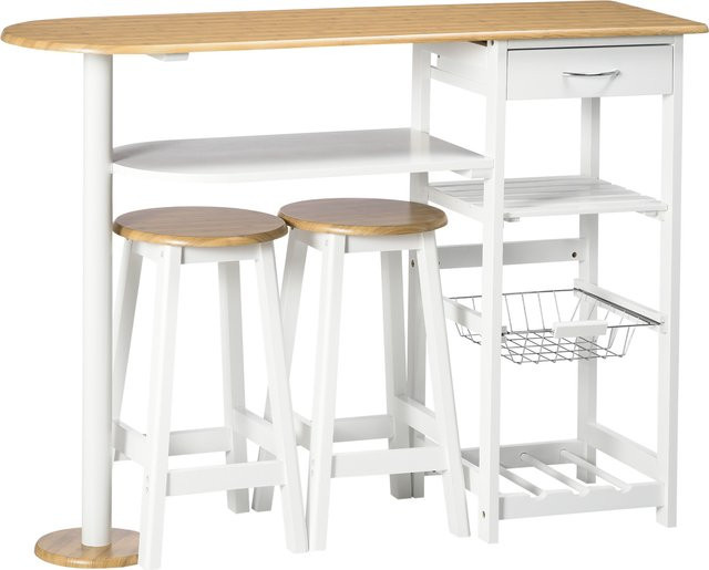 Homcom Bartafelset mit 2 Hockern und Flaschenregal in Weiß für Küche und Esszimmer - Bild 1