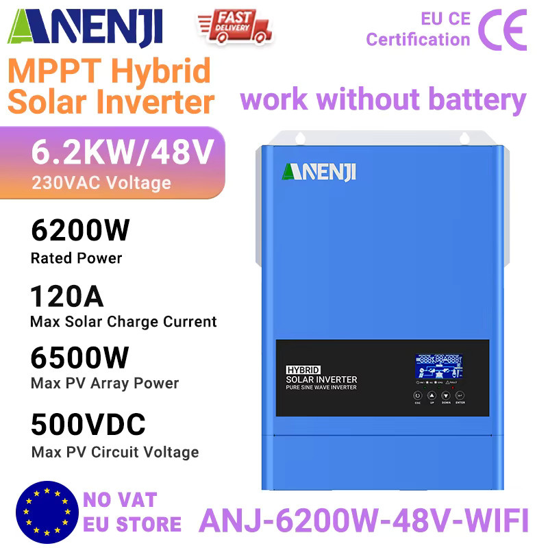 ANENJI Hybrid-Solarwechselrichter On-Grid Off-Grid 6,2KW mit MPPT Laderegler, Reine Sinuswelle, Farbe: Blau - Bild 4