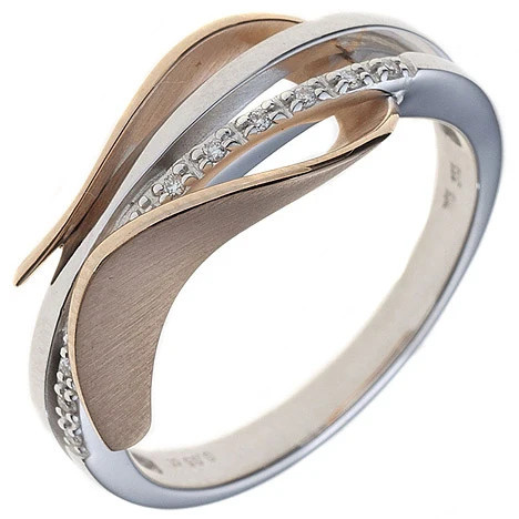 Colfem Ring 585 Weißgold, Rotgold, bicolor, teilmatt, 9 Diamanten, Damen, Ringgröße 60 - Bild 1