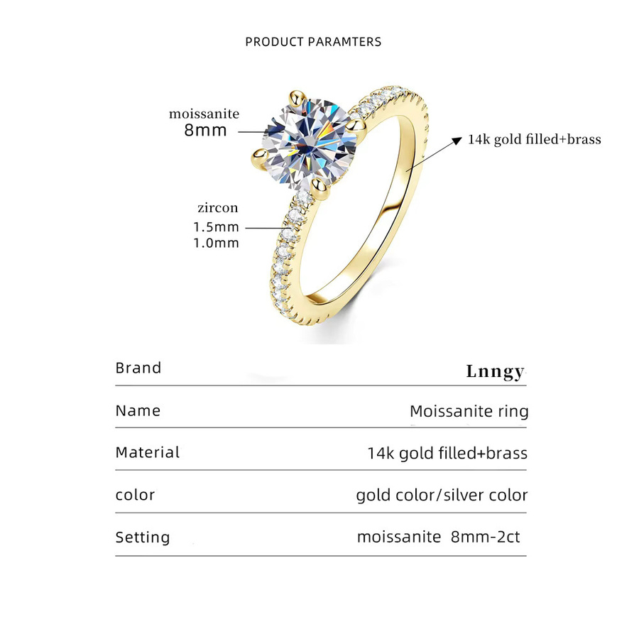 Lnngy Solitärring, Moissanit, 14 Karat Gold gefüllt, Damen - Bild 2