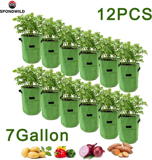 SPONDWILD 12er Set Pflanzbeutel für Kartoffeln und Gemüse, Farbe: Grün, B/T/H: 35 x 35 x 30 cm - Bild 1
