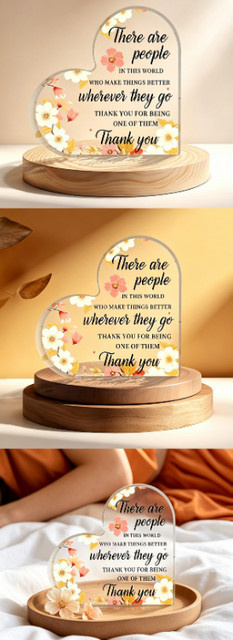 Personalisierte Blumen-Herz-Acryl-Trophäe von CIFBUY in Transparent und Grün als individuelles Dankeschön-Geschenk - Bild 1