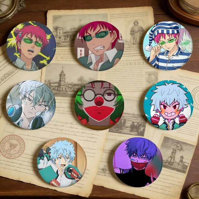 Saiki K Emaille-Pins, runde Abzeichen, Weißblech - Bild 1