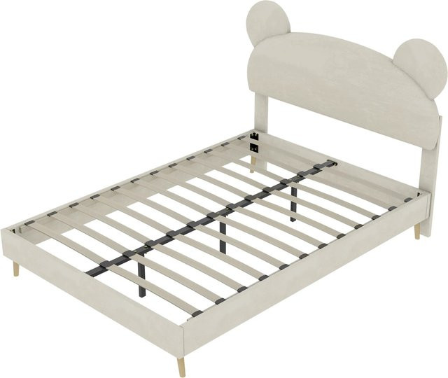 okwish Polsterbett mit Cartoon Kopfteil für Kinderzimmer in Beige, B/T/H: 140 x 200 x 133 cm - Bild 1