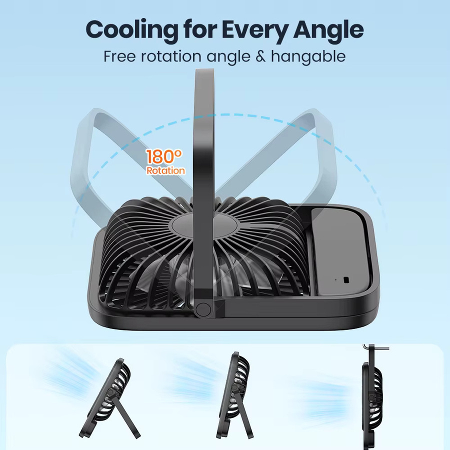 Warmco Mini-USB-Tischventilator in Schwarz mit 3 Geschwindigkeiten und 180 Grad Rotation, tragbarer USB-C-Desktop-Lüfter - Bild 4