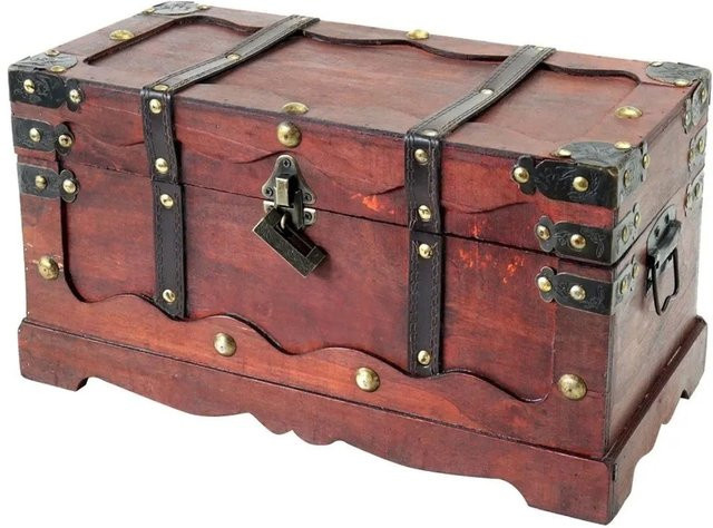 HMF Schatztruhe aus Holz in Braun im Vintage-Stil mit Schloss, B/T/H: 40 x 19 x 22 cm - Bild 1
