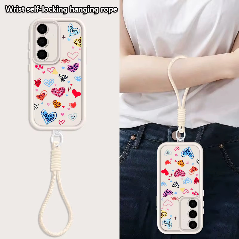 Handyhülle mit buntem Herz-Print und Lanyard für Samsung Galaxy S26 S24 S23 Ultra S26 FE A18 A57 A37 A27 A56 A16 A17 A26 A55 in Multicolour und Schwarz - Bild 2
