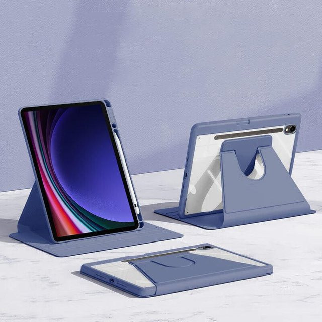 360 Grad drehbare Schutzhülle für Samsung Galaxy Tab S9 S10 FE Lite mit schwenkbarem Ständer und Stifthalter in Transparent Blau - Bild 1