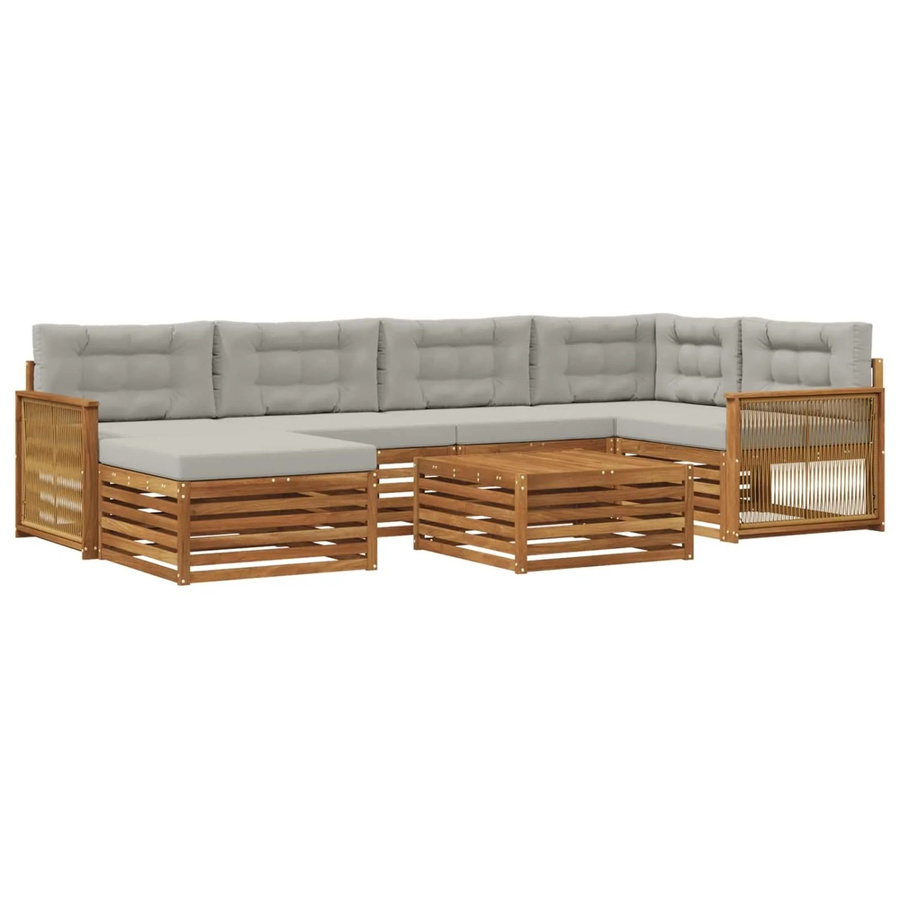 vidaXL Outdoor-Sofagarnitur L-Form aus Akazienholz mit 7 Kissen in Natur und Hellgrau - Bild 2