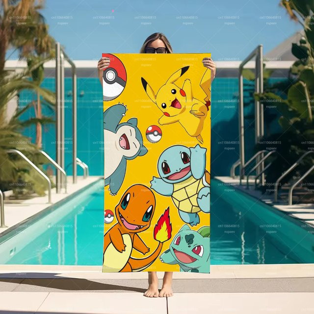 Potdemiel Pokemon Cartoon-Strandtuch mit Pikachu-Charmander-Print, schnell trocknend und saugfähig, Mehrfarbig, Breite: 60 cm, Höhe: 40 cm - Bild 1