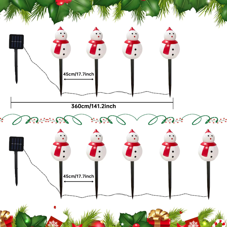 Peach Forest Schneemann Hut Solar Gartenleuchten Set, 4/5er Paket, Weiß, Wasserdichte Solar-Wegleuchten für Weihnachtsdekoration im Außenbereich - Bild 2
