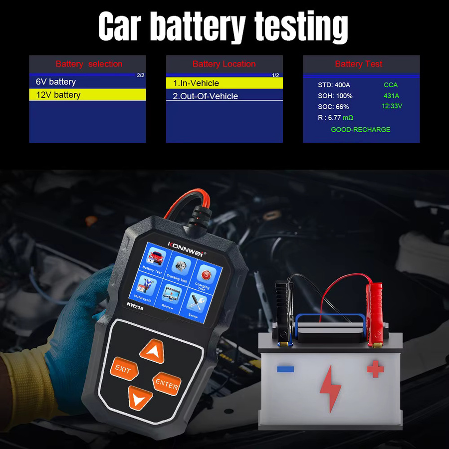 KONNWEi Auto Batterie Tester für 6V-12V zur Echtzeit-Überwachung der Batteriegesundheit und Ladeinspektion in Schwarz - Bild 3