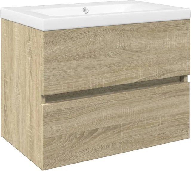 vidaXL 2-teiliges Badmöbel-Set aus Keramik und Holzwerkstoff in Weiß und Sonoma Eiche mit Waschbeckenunterschrank und Waschbecken, B/T/H: 60,0 x 45,0 x 38,5 cm - Bild 1