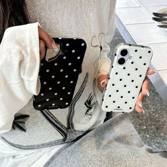 Stoßfeste Silikon Handyhülle mit minimalistischem schwarz-weißem Punktmuster für Apple iPhone 11 bis iPhone 17 Air Pro Max Modelle - Bild 1
