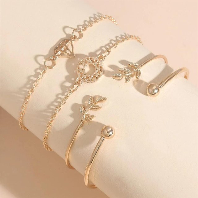 Armbandset 4-teilig, Blatt, Diamant, Kristall, Gold, Edelstahl, Damen - Bild 1
