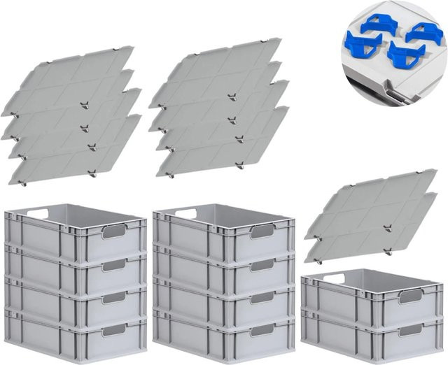 PROREGAL Spar Set mit 10x Eurobox Nextgen Economy in Blau inklusive Auflagedeckeln und 4x Schiebeschnappverschlüssen, H x B x T: 17 x 40 x 60 cm, 34 Liter - Bild 1