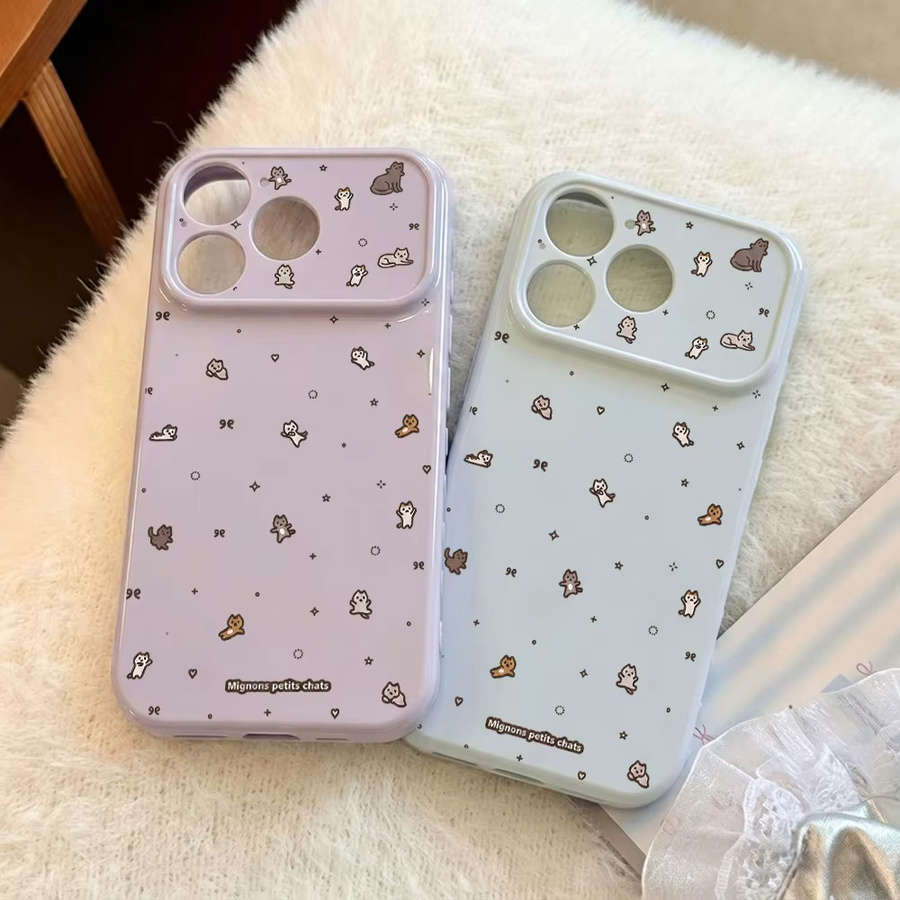 AKABEILA Handyhülle mit niedlichem Katzen-Cartoon für iPhone, stoßfeste weiche TPU-Abdeckung, Farbe: Lila - Bild 3