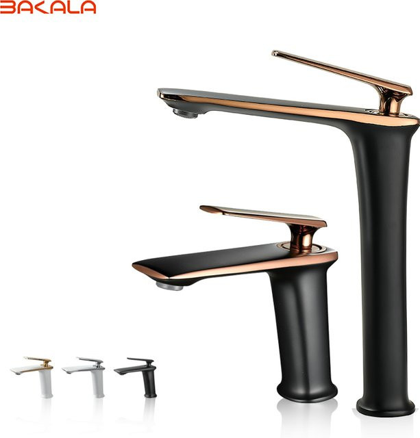 BAKALA Luxus Waschbecken Mischbatterie Einhebelmischer aus Messing in Schwarz und Rose Gold für das Badezimmer - Bild 1