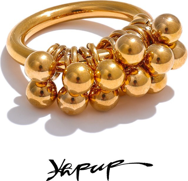 Yhpup Ring Edelstahl, Gold, Perlen, Unisex - Bild 1