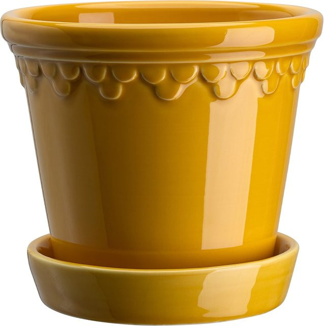 Bergs Potter Blumentopf The Københavner Glazed Pot mit Untersetzer aus Keramik in Amber Yellow, Durchmesser: 14 cm - Bild 1