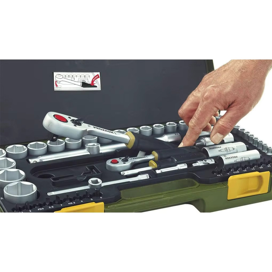 PROXXON Steckschlüsselsatz 65-teilig mit 1/4'' und 1/2'' Umschaltratsche sowie Schraubendrehergriff - Bild 6