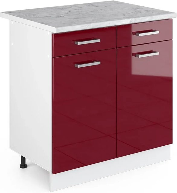 Vicco Küchenunterschrank R-Line Bordeaux Hochglanz Weiß B/T/H: 80 x 60 x 76,6 cm - Bild 1