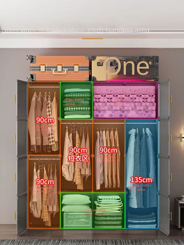 UNIONVILL Kleiderschrank aus Kunststoff, zusammenklappbarer Staubschutz-Schrank mit Kleiderstange und Türen - Bild 6