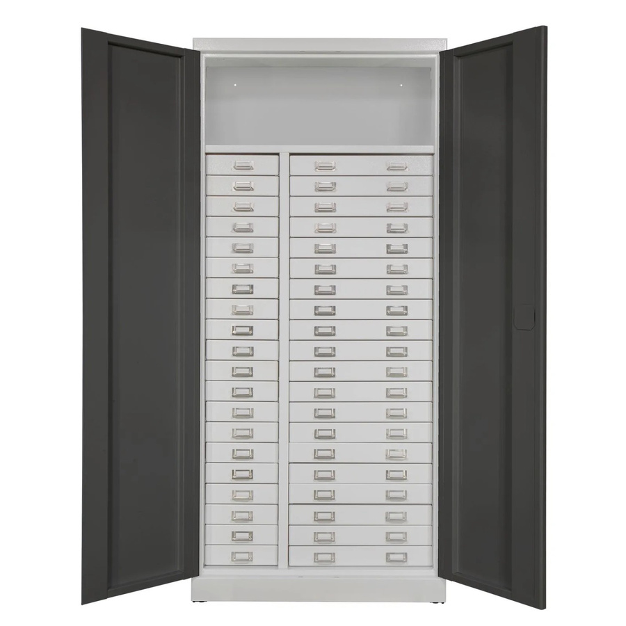 PROREGAL Schubladenschrank Chinchilla mit 40 Schubladen und 1 Ablageboden aus Stahl, Farbe: Lichtgrau/Anthrazitgrau, H x B x T: 179 x 80 x 41 cm - Bild 2
