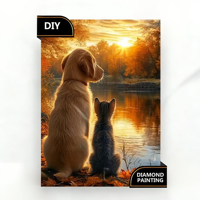 AZQSD DIY Diamant-Mosaik Wanddekoration Sonnenuntergang mit Tier-Motiv in Mehrfarben - Bild 1
