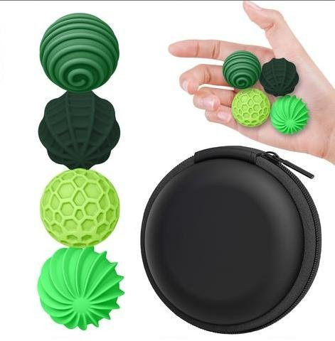 A Family Of Home Textiles Silikon Sensorik Fidget Bälle Set, 4 Stück, 8 Stück, Anti-Stress, Texturiertes Entspannungsspielzeug, grün - Bild 1
