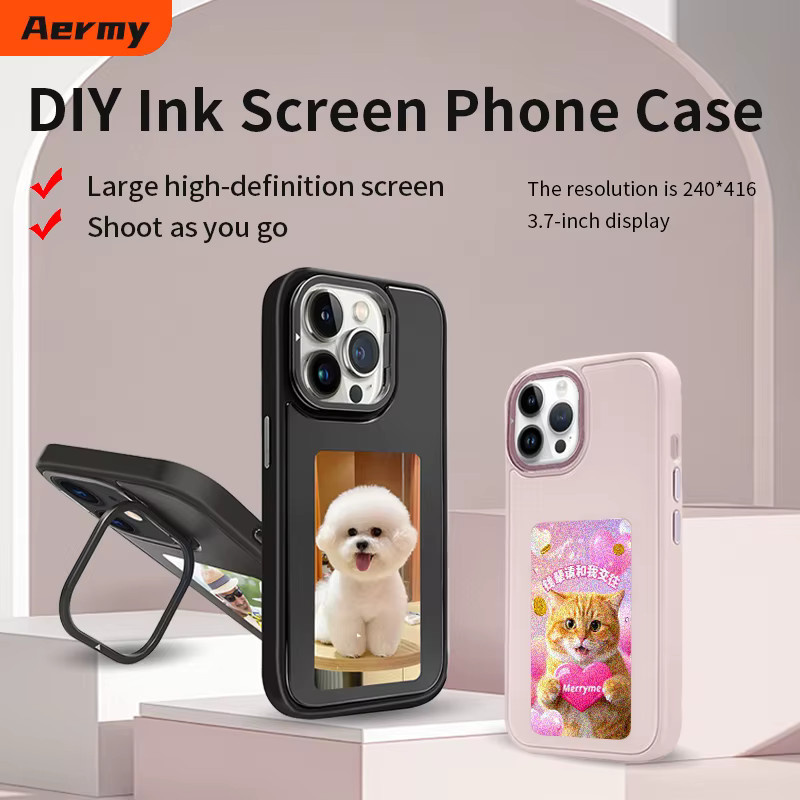 Aermy Handyhülle mit E-Ink-Bildschirm und NFC-Funktion für Apple iPhone 15/14/13 Pro Max in Schwarz mit kabelloser Bildübertragung und 4-Farben-Display - Bild 2