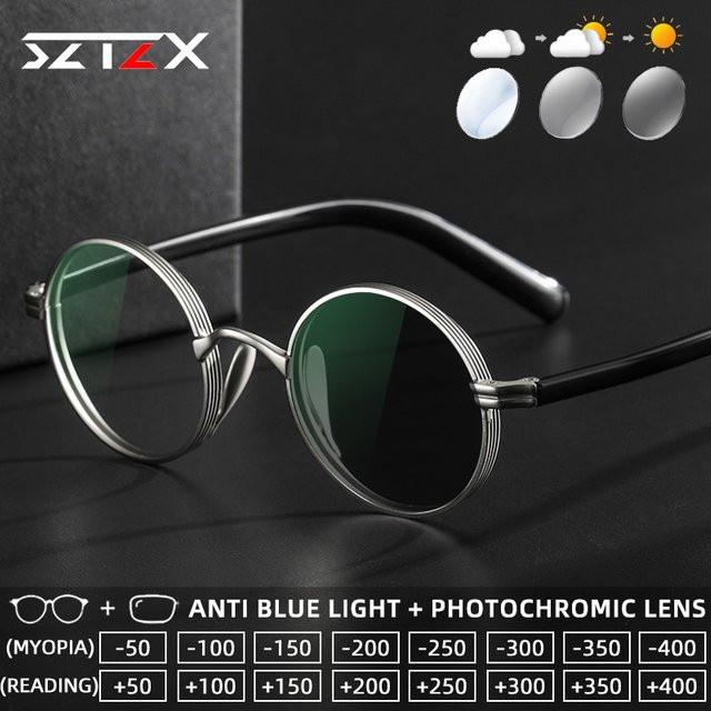 SZTZX Lesebrille, Vollrand, Rund, Metall, Photochrom - Bild 1
