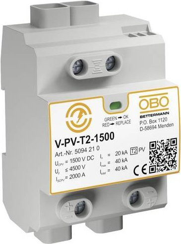 OBO Bettermann Überspannungsschutzgerät V-PV-T2-1500 in Grau, 40 kA - Bild 1