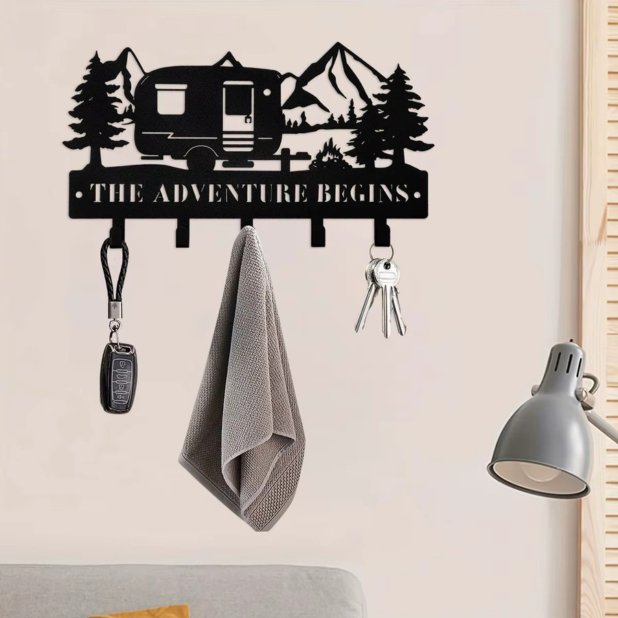 DDPNKL Metall-Schlüsselhalter für die Wand in Schwarz mit dekorativem Camper-Design im rustikalen Stil - Bild 2