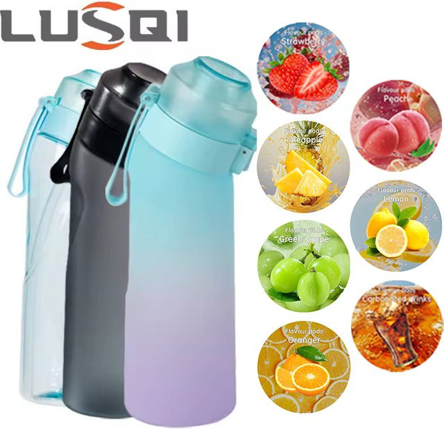LUSQI Luft aromatisierte Wasserflasche mit 7 Geschmackspulvern, Sport-Strohbecher aus BPA-freiem Tritan, Blau, 650 ml - Bild 1