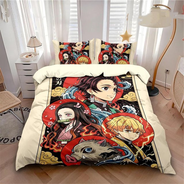 Flylo Anime Bettwäsche-Set Agatsuma Zenitsu mit Bettbezug und Kissenbezug, Mehrfarbig, Breite: 135 cm, Höhe: 100 cm - Bild 1