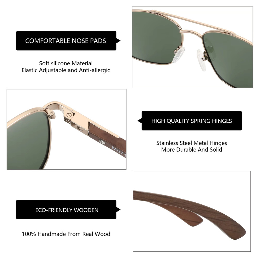 ZENOTTIC Sonnenbrille Holz, Vollrand, braun, Herren, polarisiert - Bild 4