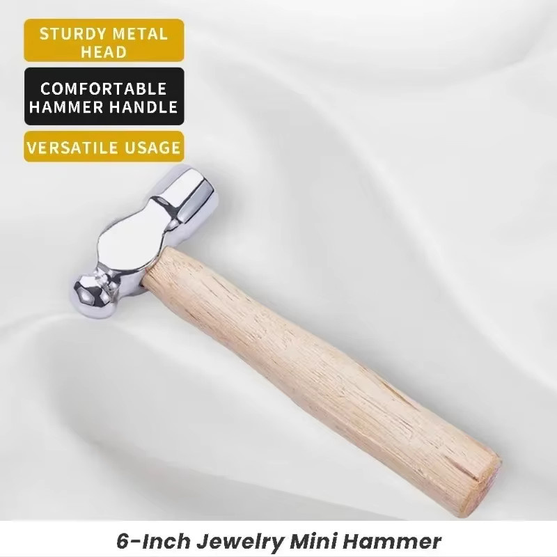 Schmuckhammer aus Stahl mit Holzgriff und schwarzem Gummi-Bankblock für die Schmuckherstellung und das Metallschmelzen - Bild 2