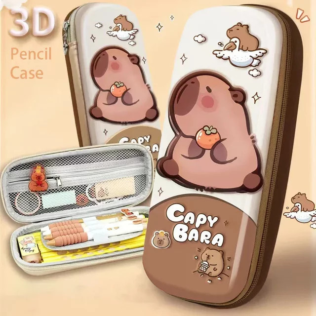 Stoßfestes und wasserdichtes Capybara Federmäppchen in Grün mit 3D-Stereo-Design und Hartschalen-Aufbewahrungsbox für Schüler - Bild 1